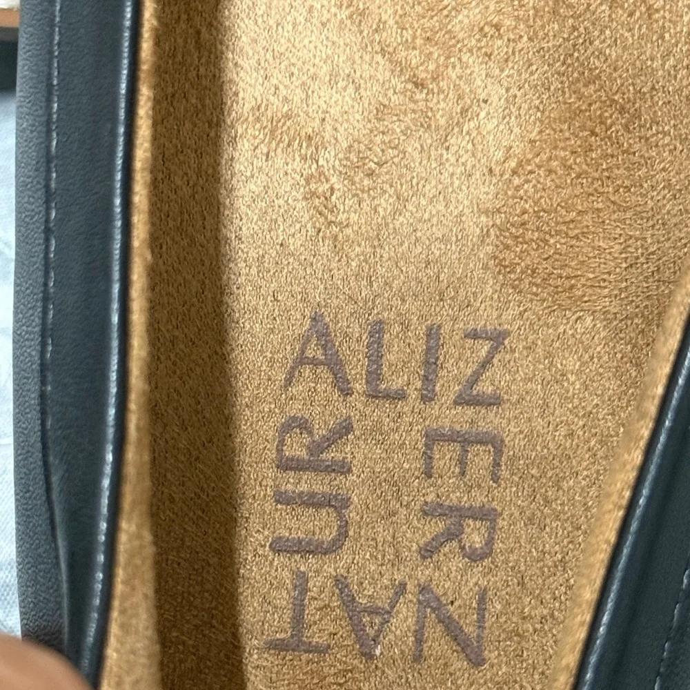 Naturalizer Black Leather Loafers with Gold Accent - Picture 9 of 10